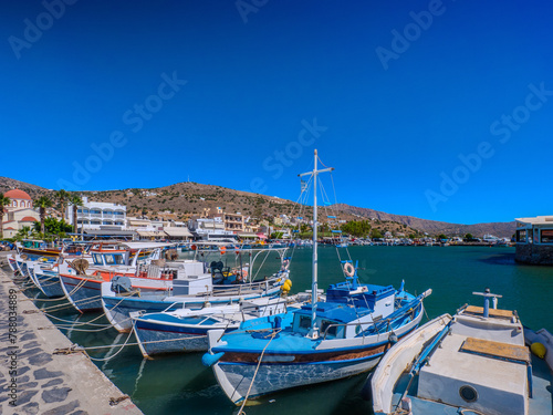 Boats mooring in a marina (Elounda, Crete, Greece)