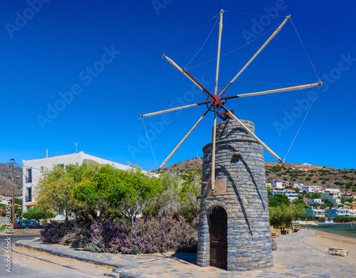 Windmill in a beachside (Elounda, Crete, Greece)