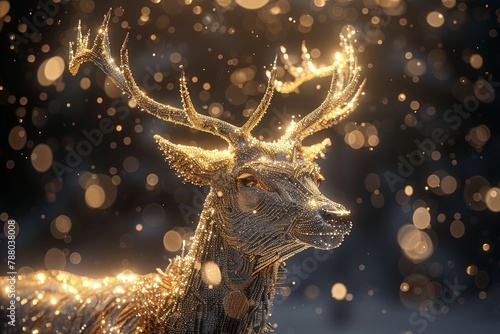 A majestic deer with antlers made of shimmering crystal , 3DCG,high resulution,clean sharp focus