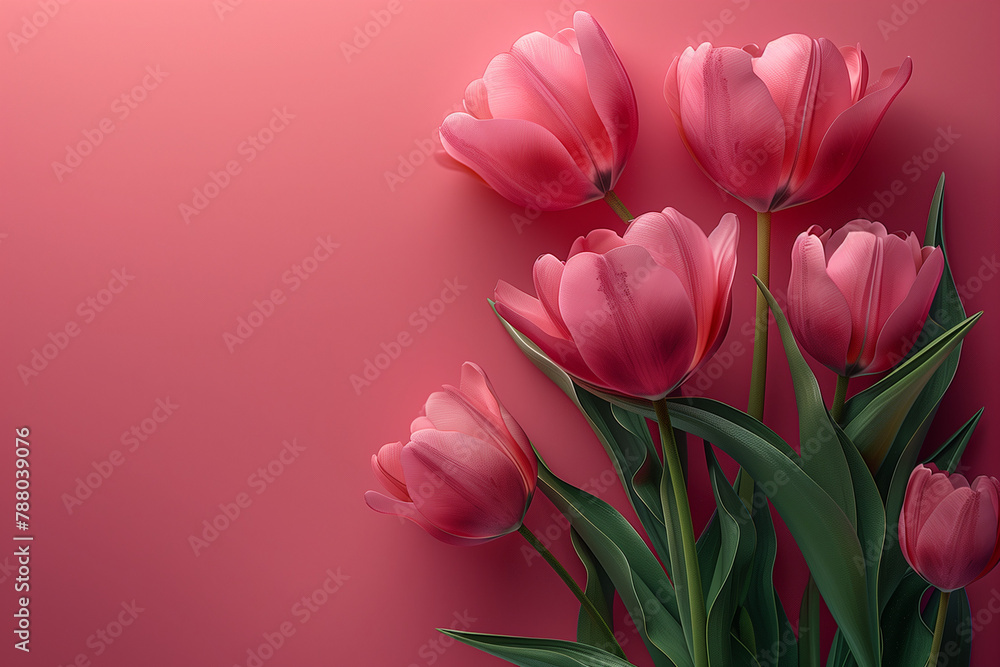 Spring Bloom: Fresh Tulips on Pink Background Spring Bloom: Fresh Tulips on Pink Background