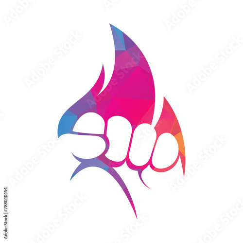 Fist fire vector logo illustration. Fire hand template icon.