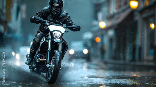 Night Ride: Lone Biker on Rainy Urban Road. Concept Night Ride, Lone Biker, Rainy Urban Road © Ян Заболотний