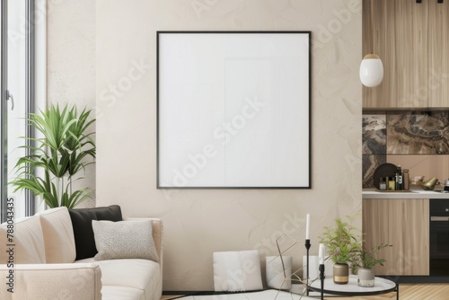 Beige Scandinavian Interior with Poster Mockup created with Generative AI