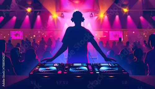 Clipart of a DJ mixing music at a lively nightclub ar7 4 v6 0 Generative AI photo