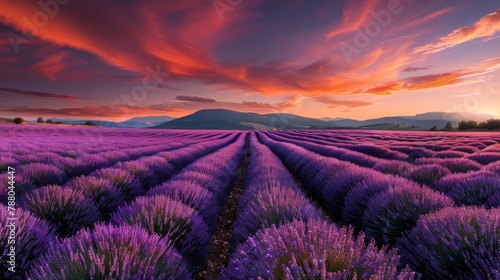 Amazing blooming landscape with purple lavender fields in summer in France