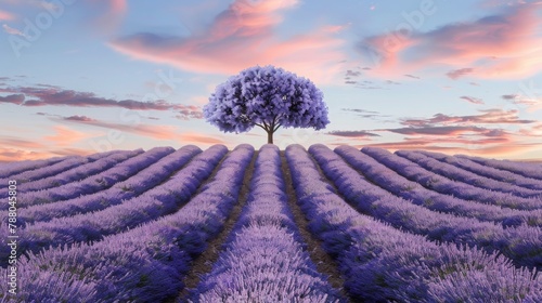 Amazing blooming landscape with purple lavender fields in summer in France