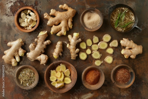 Ginger tea recipe with simple ingredients viewed from above