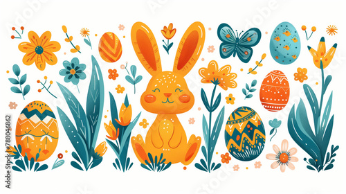 Colorful Spring Clipart Collection in Modern Flat Design Style Easter 2024 pattern