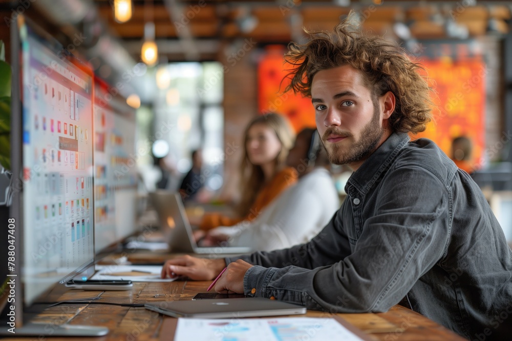 A group of coworkers engages in a brainstorming session via video conference, utilizing virtual whiteboards and chat features to generate ideas A group of coworkers engages in a brainstorming session via video conference, utilizing virtual whiteboards and chat features to generate ideas