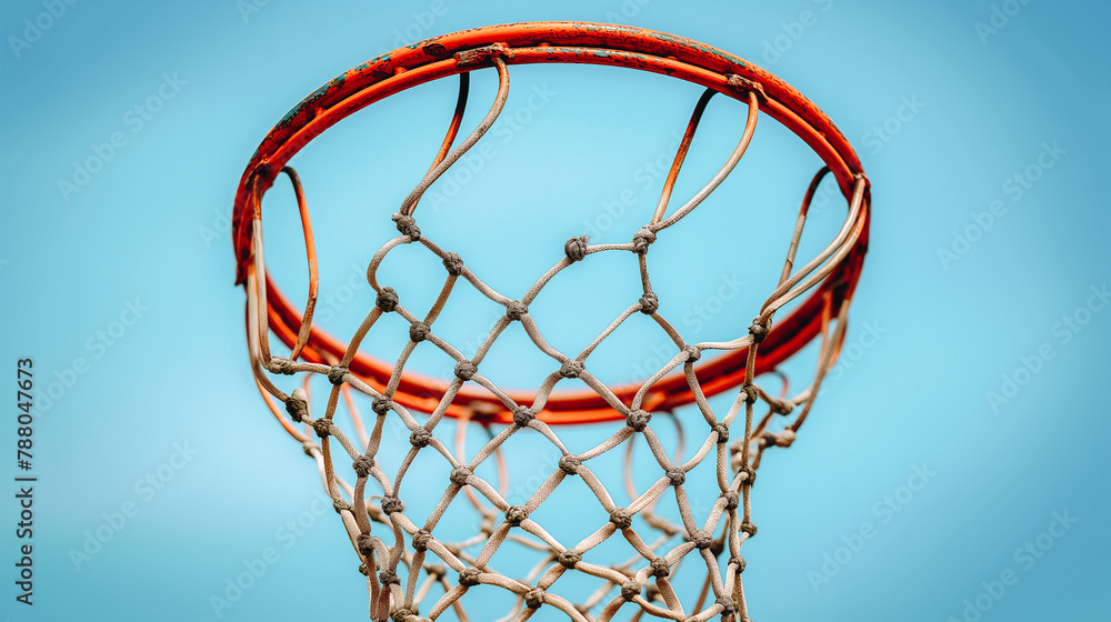 A basketball net with a worn netting and a rusty rim A basketball net with a worn netting and a rusty rim