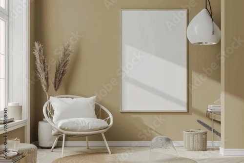 Beige Scandinavian Interior with Poster Mockup created with Generative AI