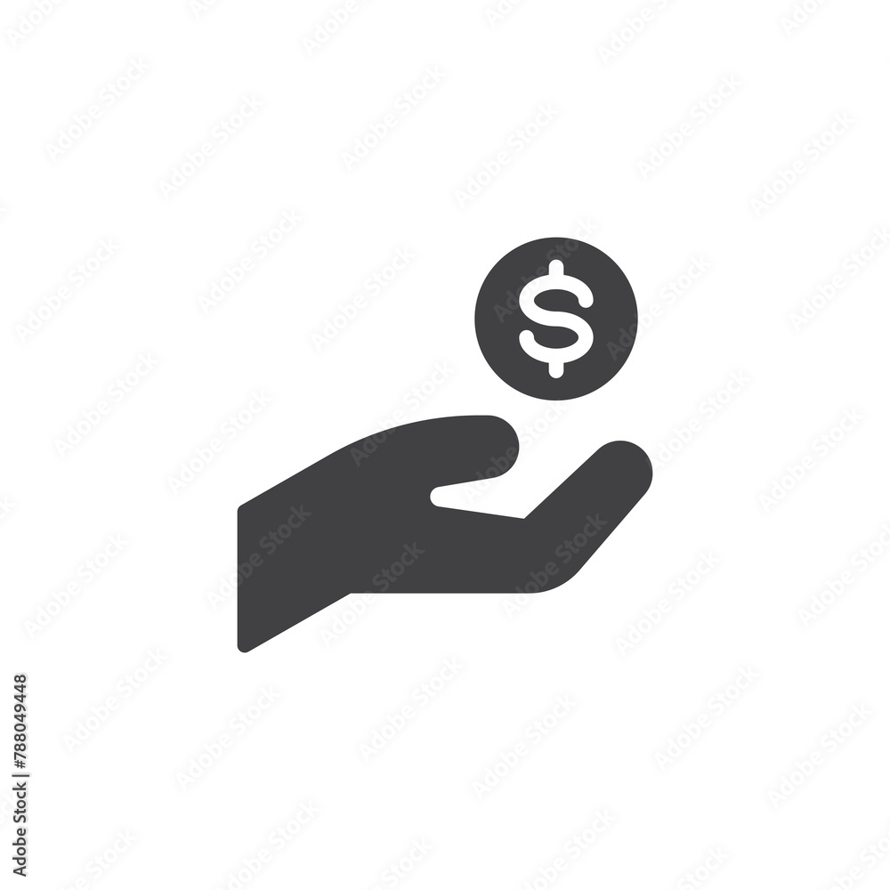 Hand holding dollar coin vector icon