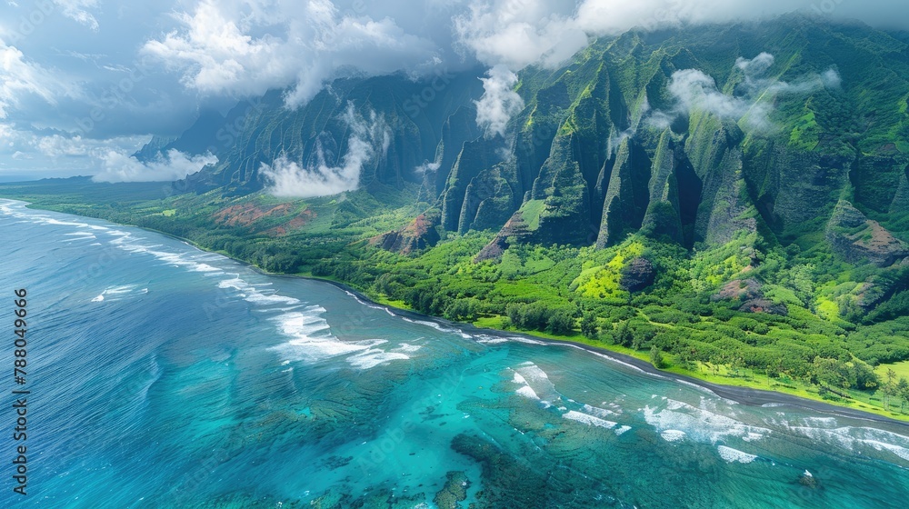 Aerial Paradise: Captivating Hawaiian Islands Landscape
