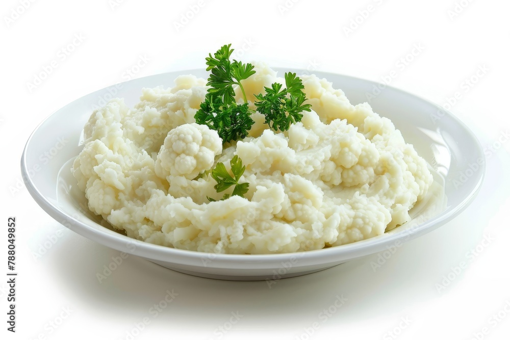 Homemade cauliflower puree and Irish colcannon isolated on white background healthy vegetable food Homemade cauliflower puree and Irish colcannon isolated on white background healthy vegetable food