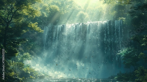 Tranquil Forest Waterfall: Serenity in Nature's Embrace © Настя Олейничук