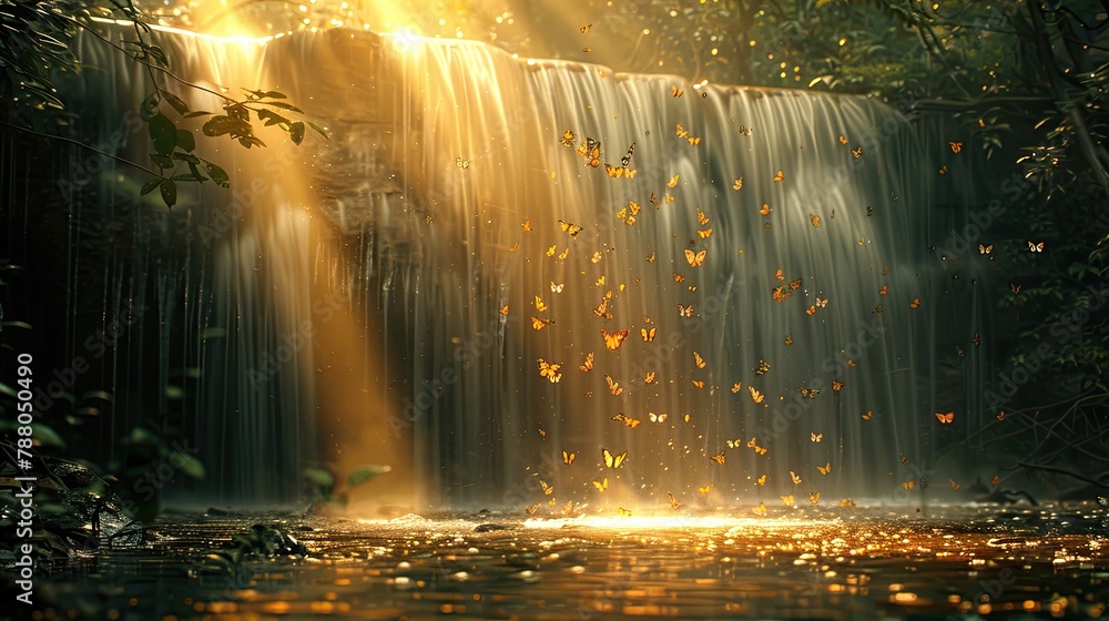 Serene Waterfall in Autumn Forest