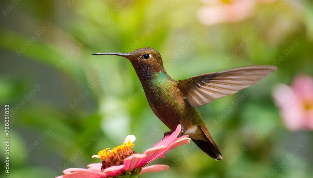 Fototapeta premium Brown Hummingbird Selective Focus. Generative AI.