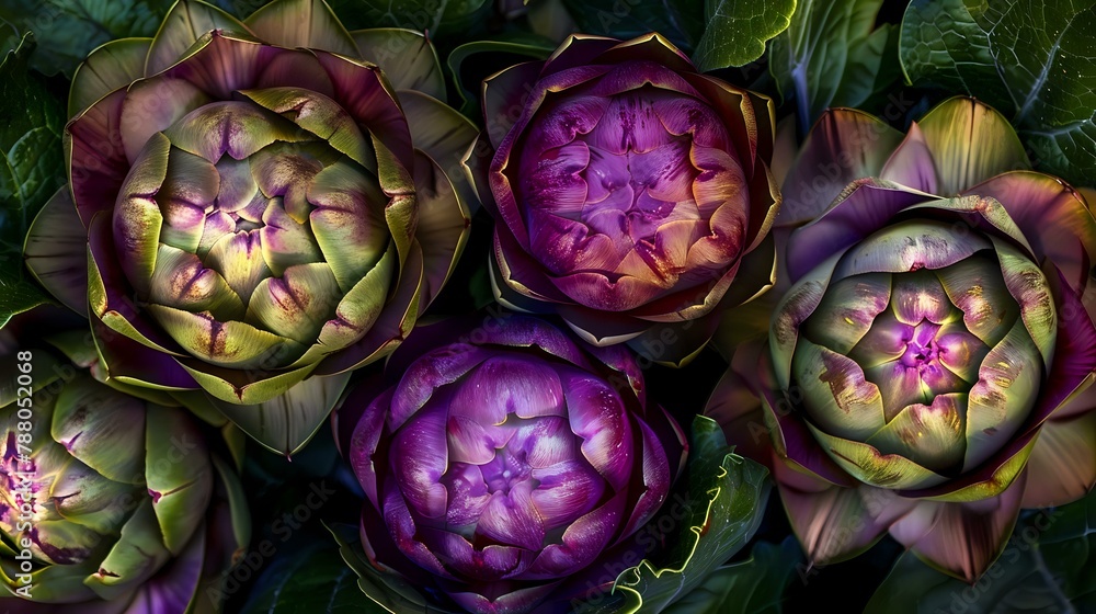 Fototapeta premium Intricate Petals and Variegated Patterns of Purple Artichokes