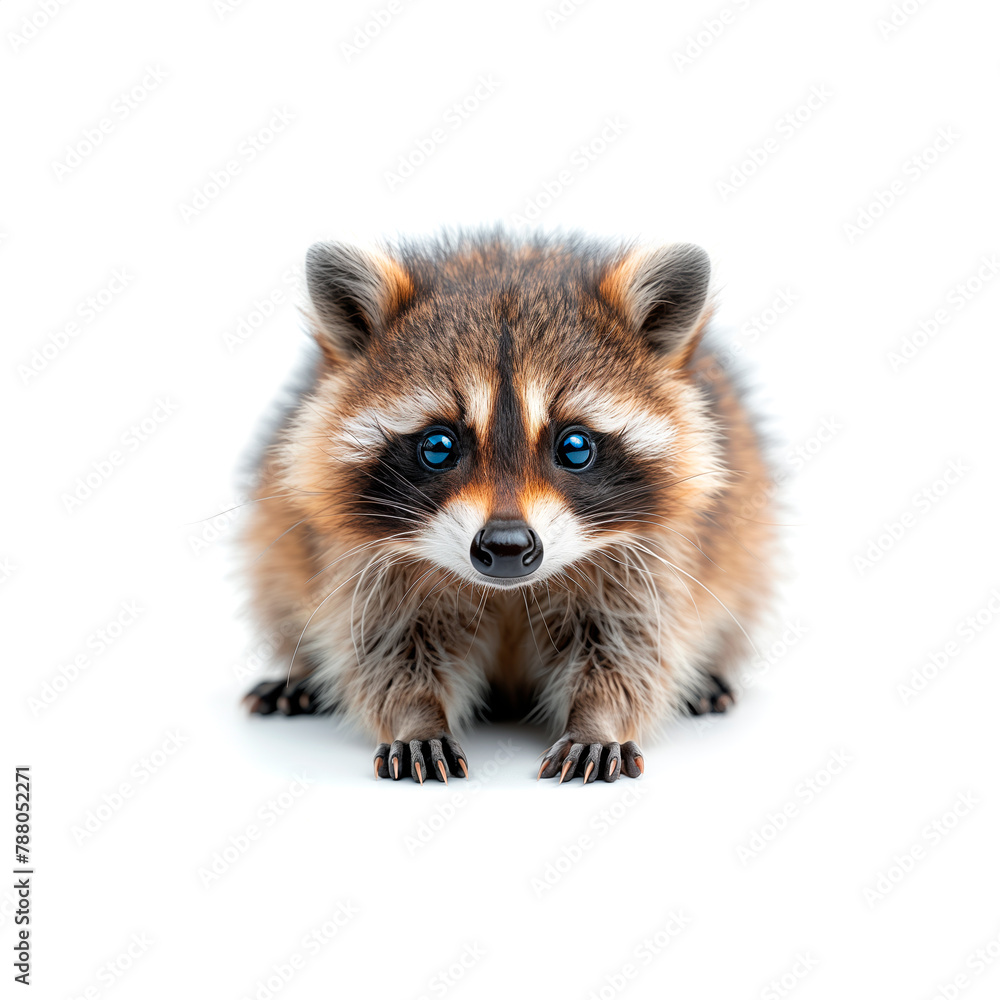 Small Raccoon With Blue Eyes Sitting Down. Generative AI