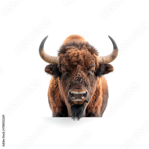 Bison Standing Behind Blank Sign. Generative AI