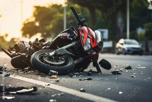 AI generated image of broken motorcycle after an accident
