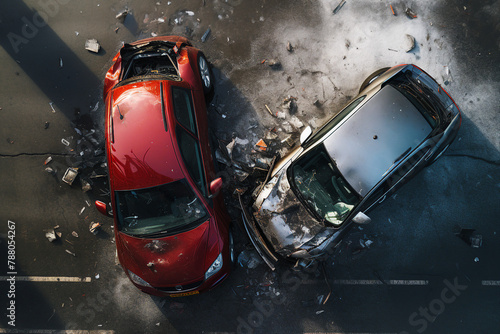 AI generated image of two cars crash in accident top view