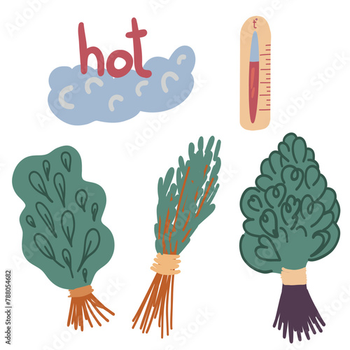 Sauna things set flat design high