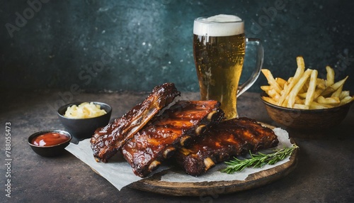 Spare Ribs mit Bier und Pommes, Dark Mood