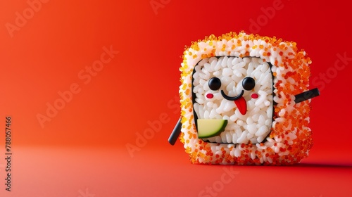 Delighted sushi roll charac...