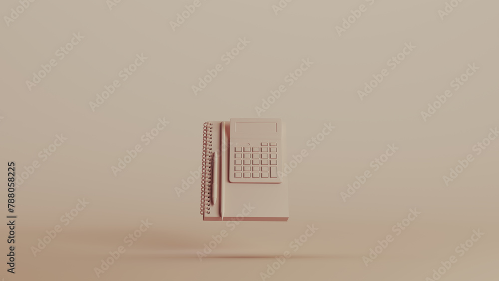 Notebook calculator business professional stationary neutral backgrounds soft tones beige brown background 3d illustration render digital rendering Notebook calculator business professional stationary neutral backgrounds soft tones beige brown background 3d illustration render digital rendering