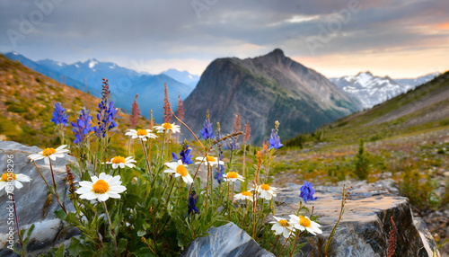 Mountain Wildflower Marble Meadow background marble. Generative AI. photo
