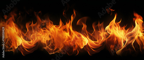 Realistic fire flames on black background