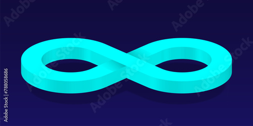 Mint 3D Infinity Symbol on Dark Blue  Background. Endless Vector Logo Design. Concept of infinity for your web site design, logo, app, UI. EPS10.