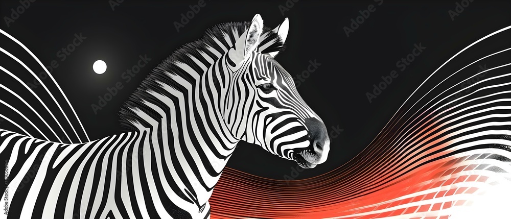 Obraz premium Retro Zebra Waves in Monochrome. Concept Retro, Zebra Waves, Monochrome