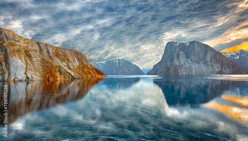 Nordic Fjord Marble Reflections background marble. Generative AI.