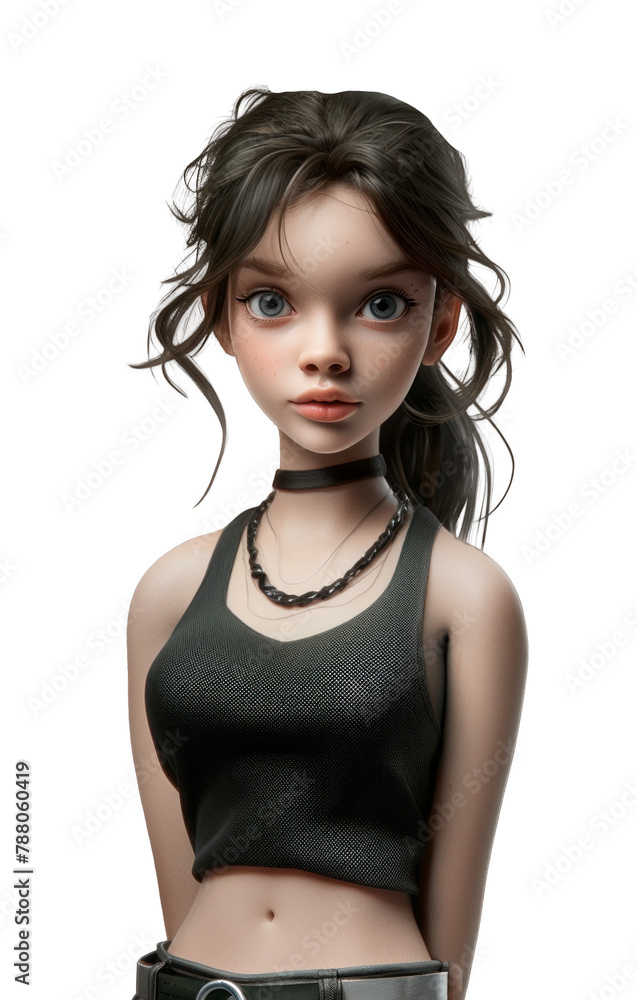 Cute girl character in sylish look. Casual summer outfit on transparent background. Cute girl character in sylish look. Casual summer outfit on transparent background.