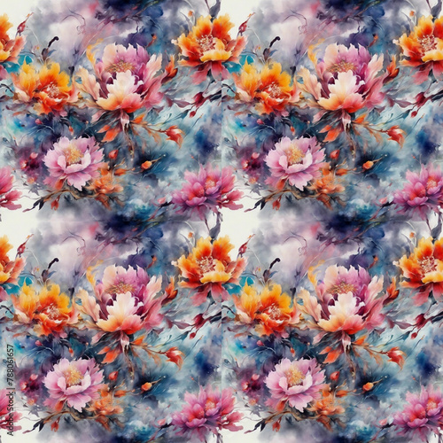 watercolor flower seamless pattern, abstract floral background, fashion print, decorative texture