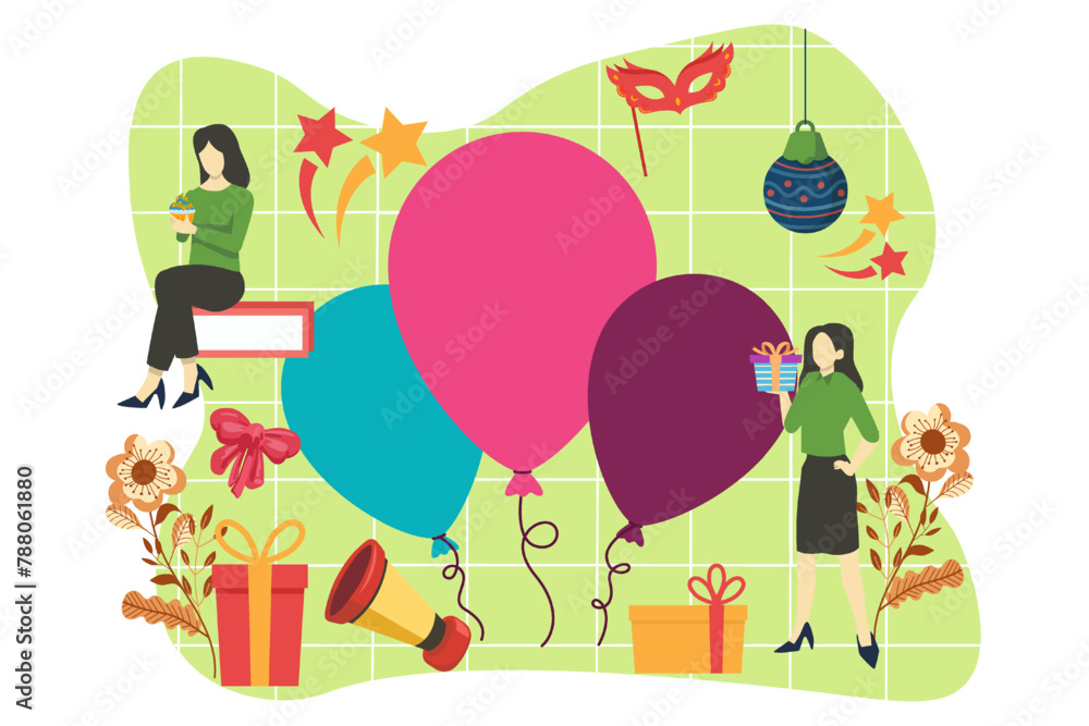 Fototapeta premium New Year Decoration Flat Design Illustration