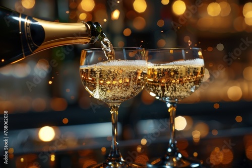 Explore the Art of Celebration: Champagne, Sparkling Wine and Italian Wine in a Festive Pub Scene with Bubbly Spills and Cheers – Perfect for Event Dining and Toasts at Christmas.