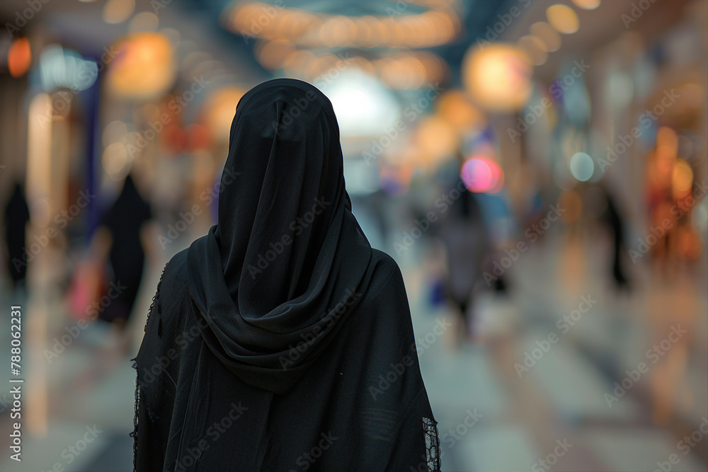 Generative AI illustration of charming abaric woman in hijab headscarf, religious woman in modern world Generative AI illustration of charming abaric woman in hijab headscarf, religious woman in modern world