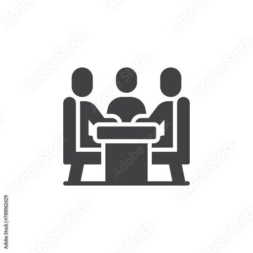 People sitting around a conference table vector icon