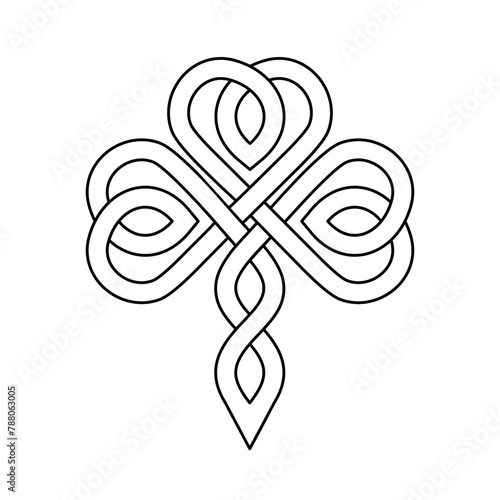 Celtic style clover leaf. Interlaced stylized celtic symbol of luck. Irish shamrock line art vector illustration. Good luck symbol.