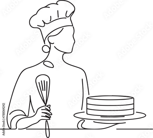 male female kids chef in one line art, vector illustration, isolated on transparent background