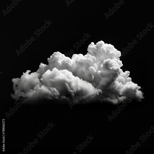 Single cloud in air, isolated on black background. Fog, white clouds or haze For designs isolated on black background. 