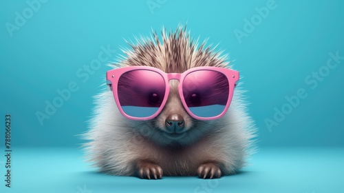 Porcupine in sunglass shade glasses isolated on solid pastel background, advertisement, surreal surrealism © Creative Canvas