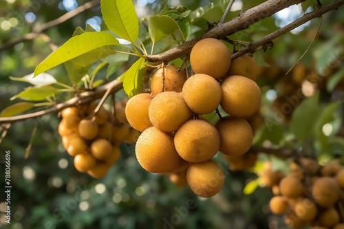Longan hanging on a tree. Longan in the orchard