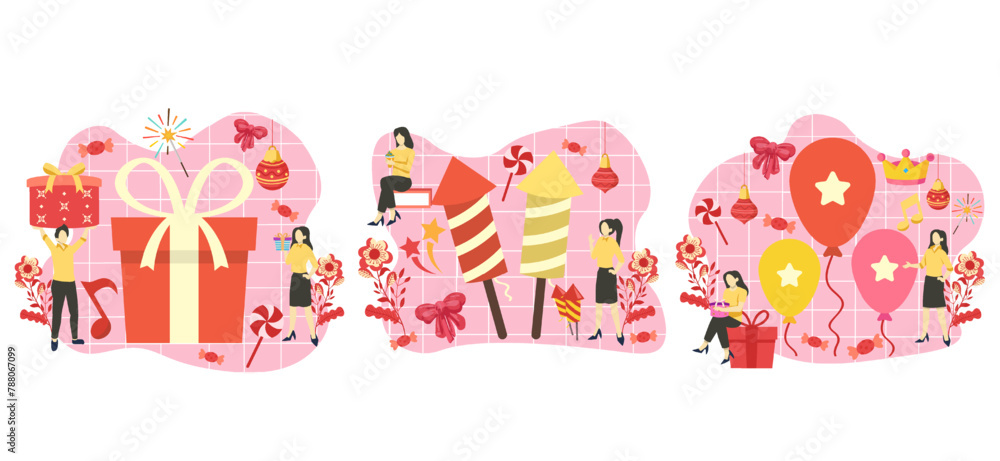 Flat Bundle New Year Celebration Design Illustration Flat Bundle New Year Celebration Design Illustration