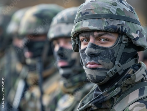 Soldiers dressed in army camouflage,close up
