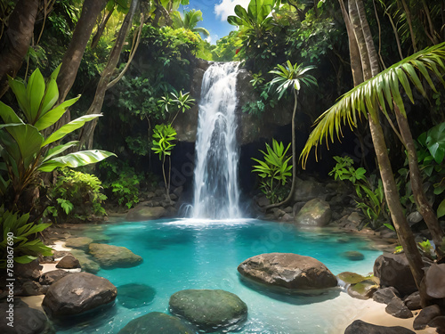 Waterfall in tropical jungle