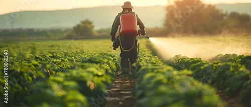 Dedicated Farmer Tending Fields at Sunset. Concept Farmers, Agriculture, Sunset, Farming, Fields